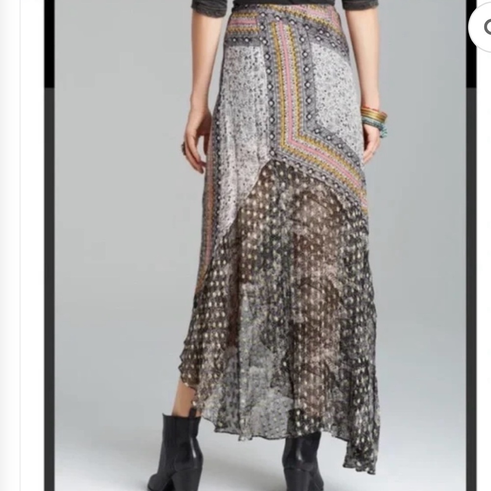 Free People Boho Gypsy Black White Asymmetrical Split Hem Sheer Maxi Skirt 4 XS - Picture 5 of 16